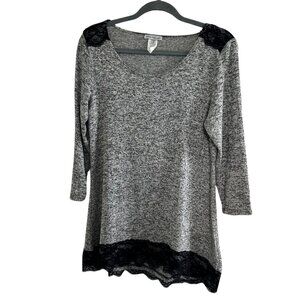 Bleeker & McDougal Lightweight Sweater with Lace Accent Gray size small